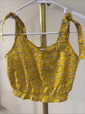Yellow Floral Tie-Shoulder Tank Top